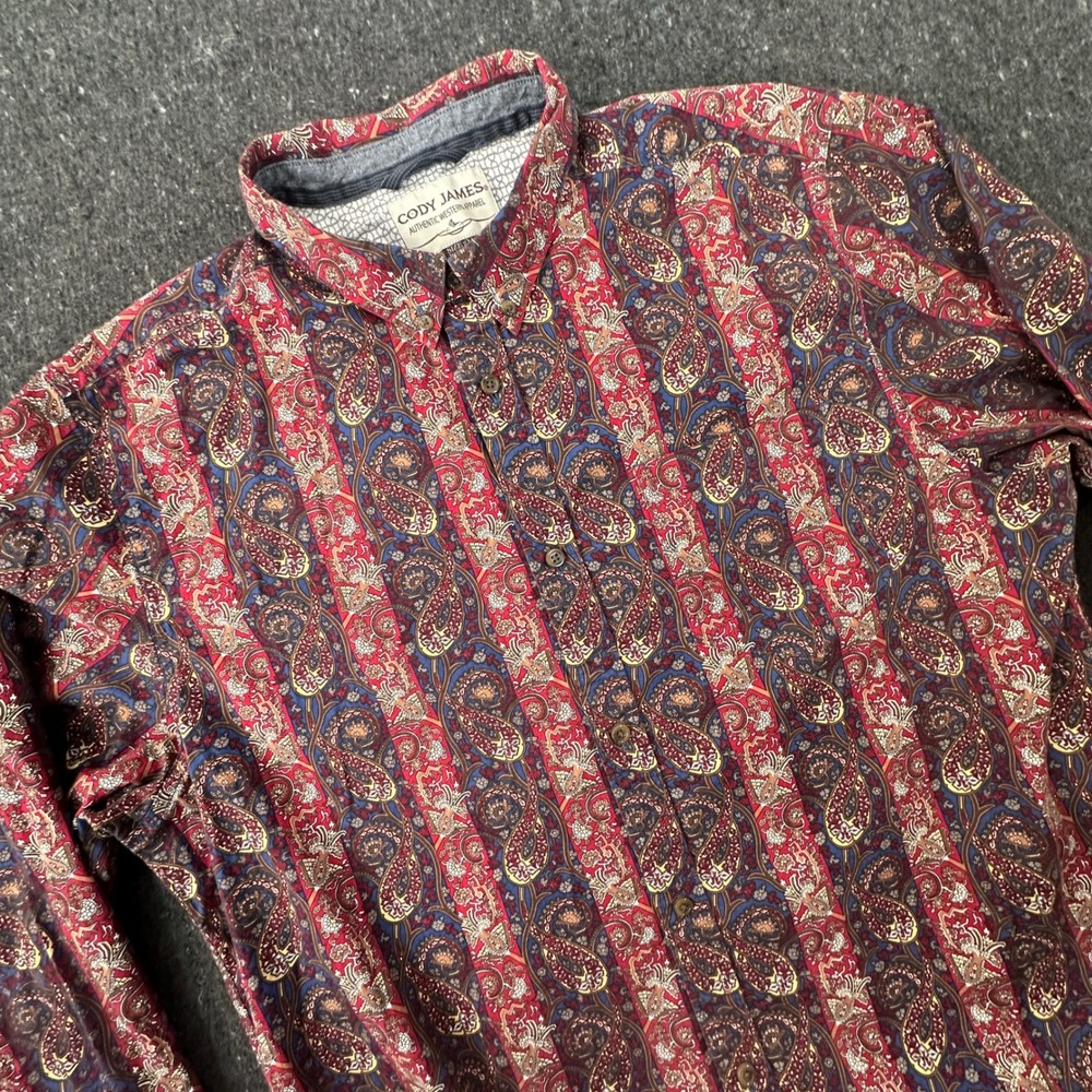 Cody James Button Up Shirt Men 2XLT Red Paisley Western Long Sleeve Stretch